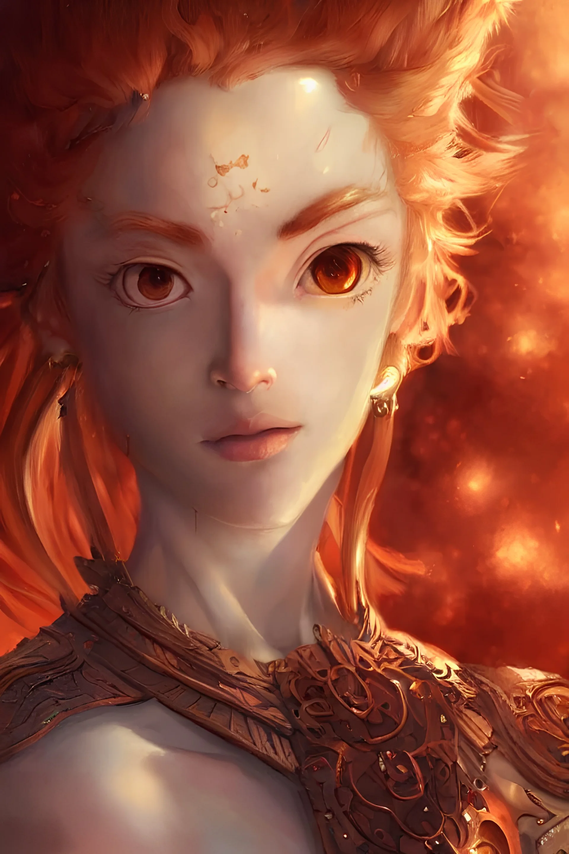 portrait, beautiful stunning warrior lady and goddess, babycore red short hair, ice eyes, fantasy atmosphere, styled by Corrado Vanelli, Norman Rockwell, Boris Vallejo super detailed, Studio Ghibli, Anime Key Visual, by Makoto Shinkai, Deep Color, Intricate, 8k resolution concept art, Natural Lighting, Beautiful Composition