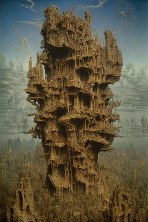 An incredibly creepy detailed masterpiece collaborative painting by Max Ernst, Roger Dean, Leonardo da Vinci, ornate, detailed, high resolution, polaroid, intricate, volumetric light