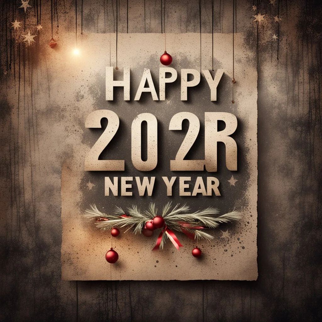 Hyper Realistic Grungy Happy New Year Card rustic background