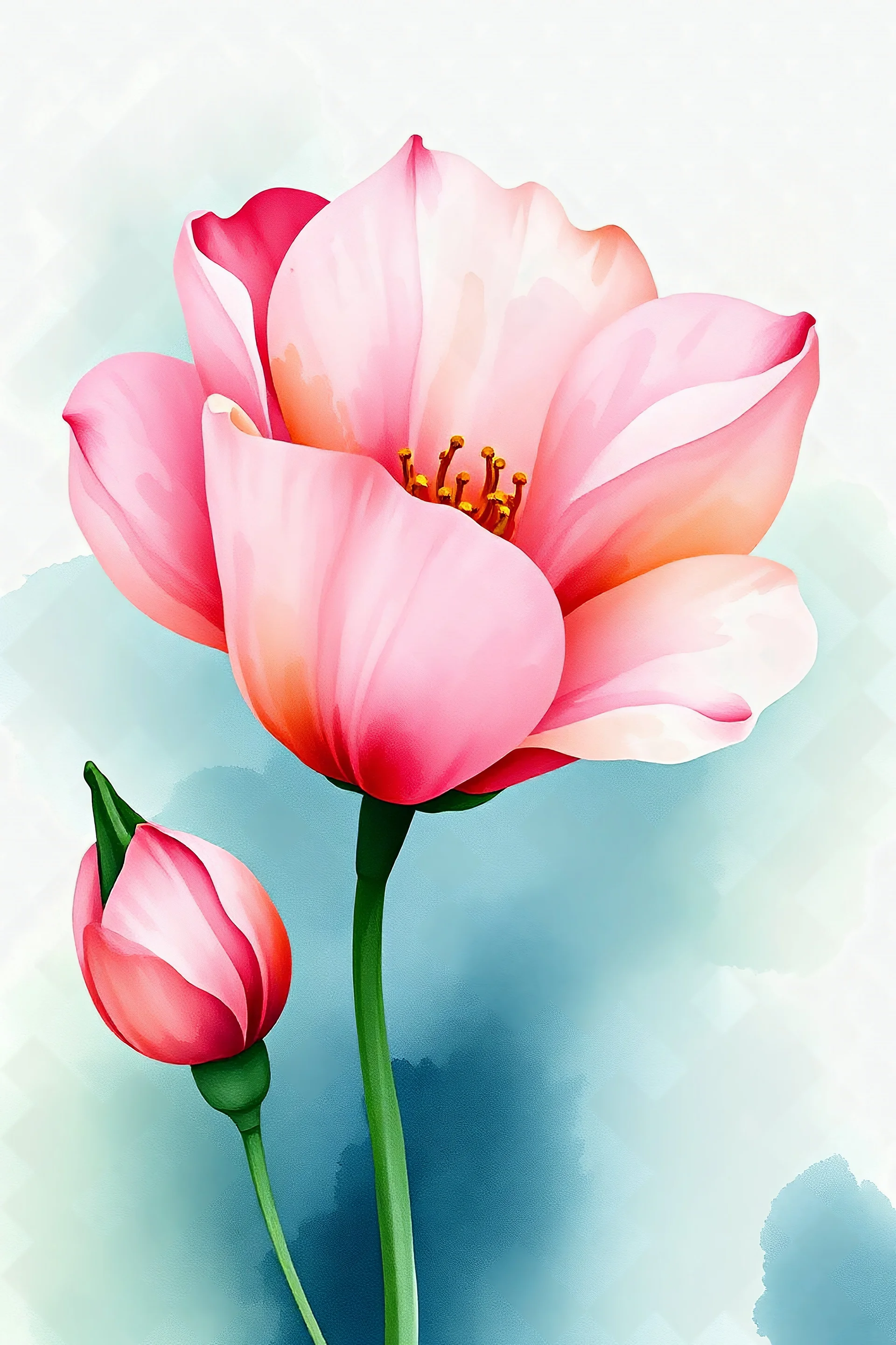 one flower painting in watercolor style. trasparent background