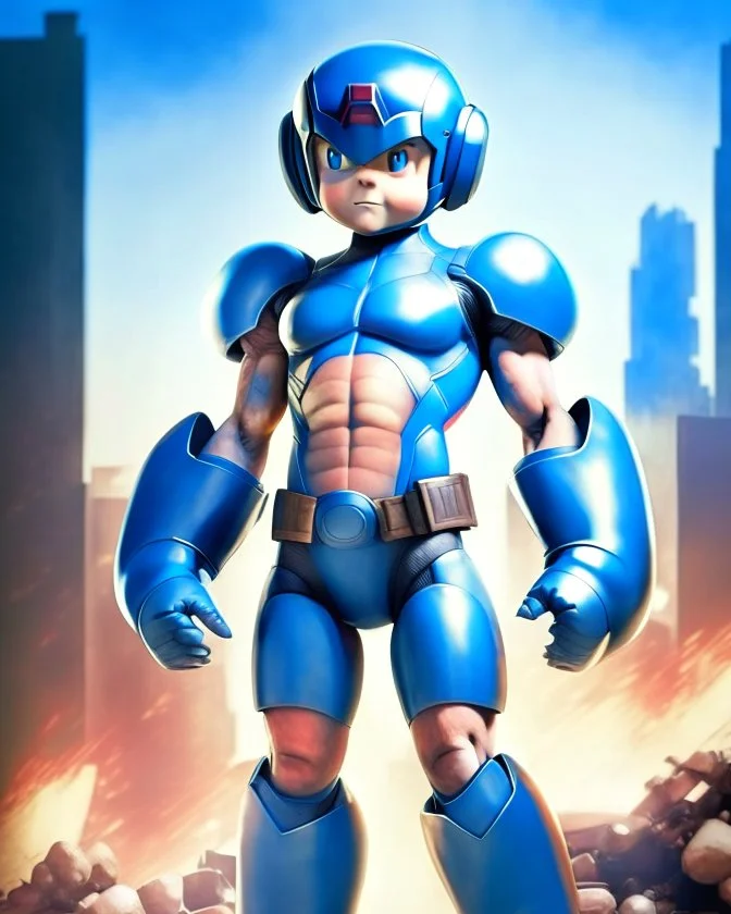 portrait of megamanx, masterpiece, best quality, true color, photorealistic, lifelike, complex light, 1boy,solo, full body, megamanx, helmet, armor, blue eyes, bodysuit, shy, shiny skin, bouncy castle, absurdres, HDR