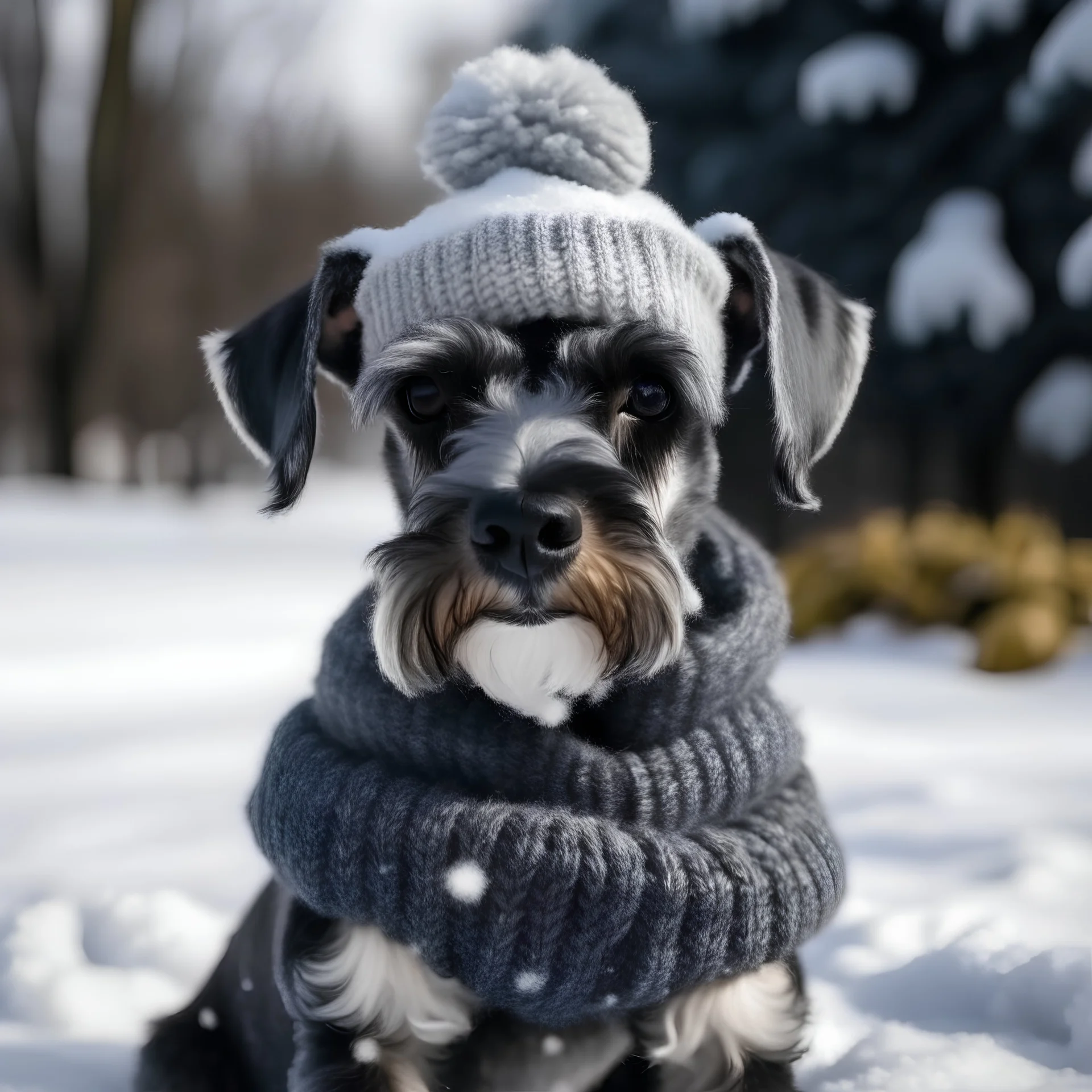 gray miniature schnauzer winter christmas