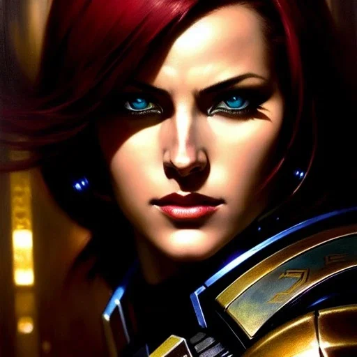 portrait beautiful face Commander Shepard (Mass Effect Series),busty,ancient metal armor balanciaga fashion clothe painting by gaston bussiere, greg rutkowski, yoji shinkawa, yoshitaka amano, tsutomu nihei, donato giancola, tim hildebrandt, oil on canvas, cinematic composition, extreme detail,fit full head inside picture,16k