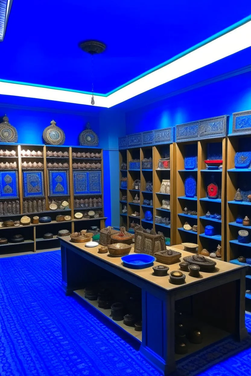 The bazaar in the museum has blue walls