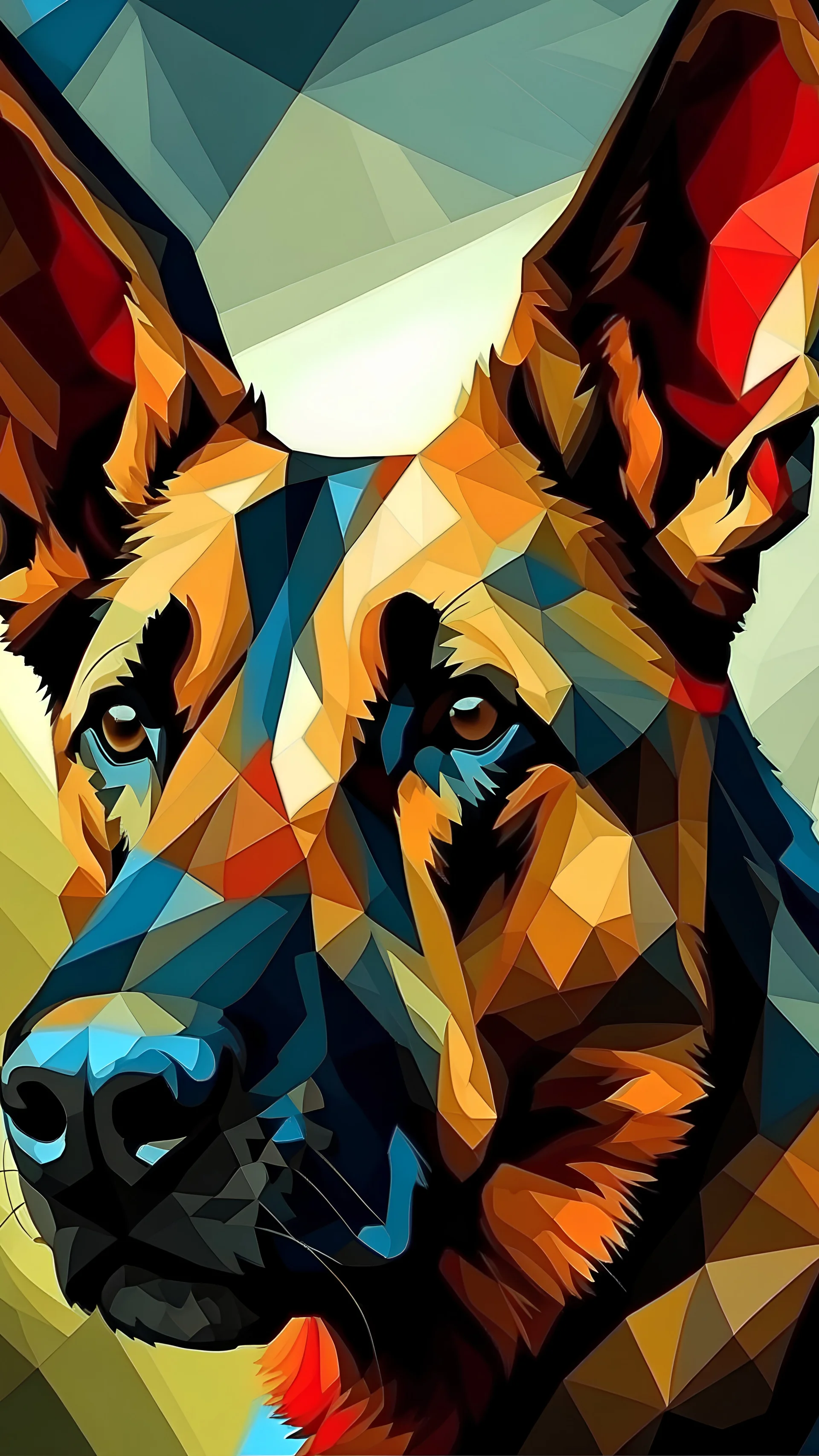 German Shepherd with horns cubism