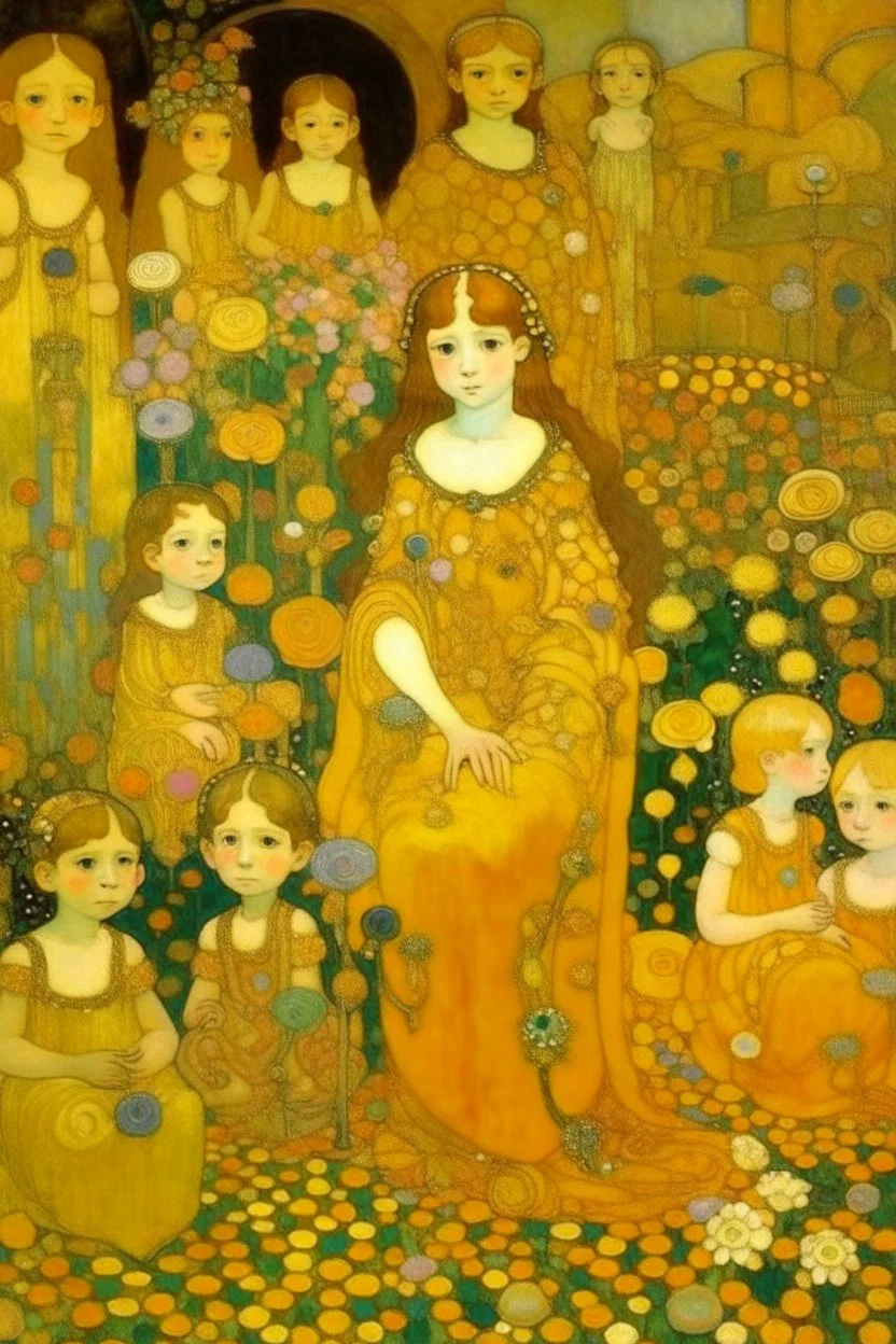 A light orange fairy kingdom painted by Gustav Klimt