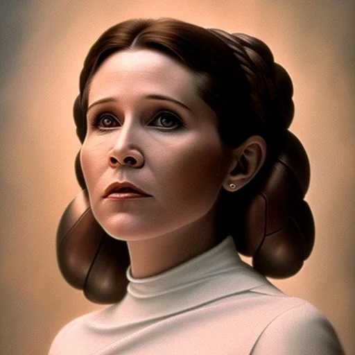 extremely detailed 8k hyperspace wallpaper,complete and photo realistic detailed head to waist stunning photo realistic portrait of carrie fisher as Princess Leia in star wars with photo realistic fine and simple hairstyle, brown eyes, professional majestic photo realistic painting by Ed Blinkey, Atey Ghailan, by Jeremy Mann, Greg Manchess, Antonio Moro, trending on ArtStation, Intricate, High Detail, Sharp focus, dramatic, by greg rutkowski, realism, beautiful and detailed lighting,