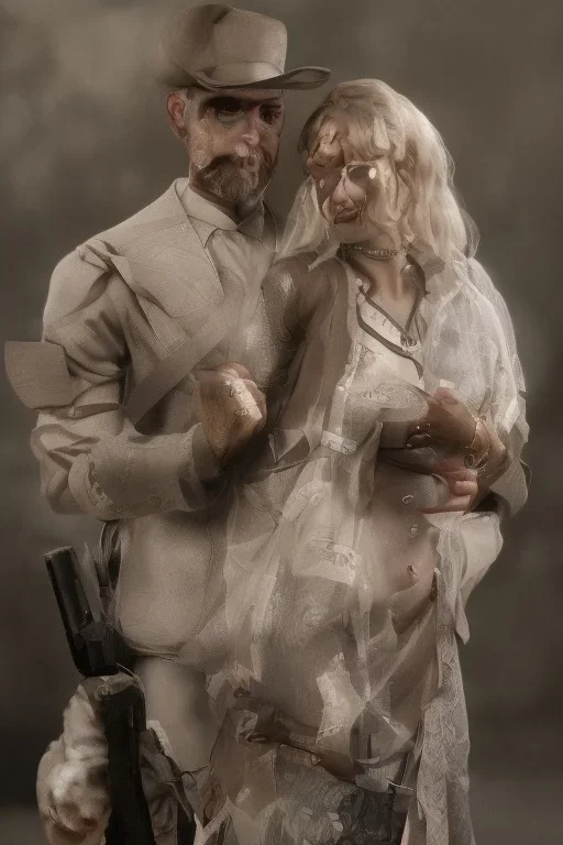 8K, a Highly detailed stunning portrait of Dom man with a submissive woman, white suit, beard, and short hair, bad boy