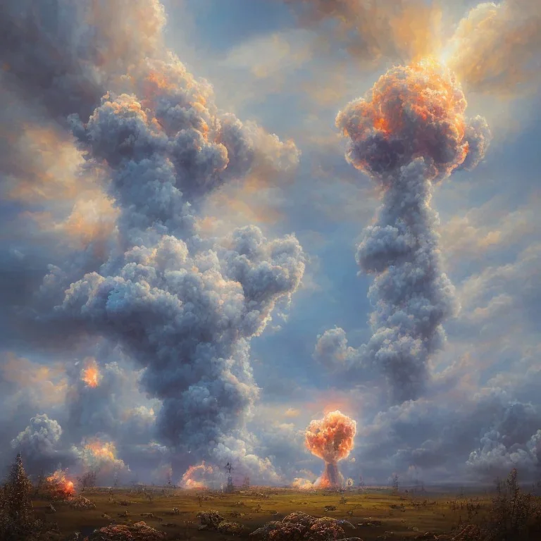 Oil painting of a mushroom cloud