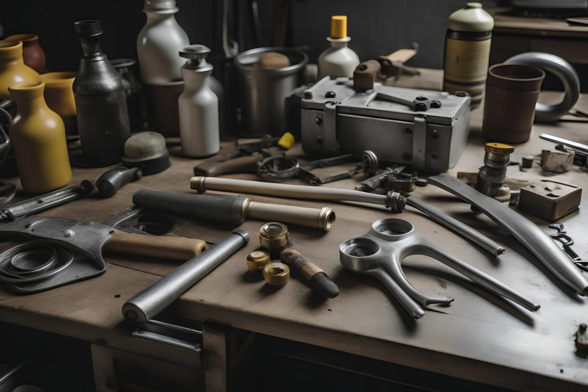 Various tools like hydraulic jack and mechanical tools for a workshop for a calendar