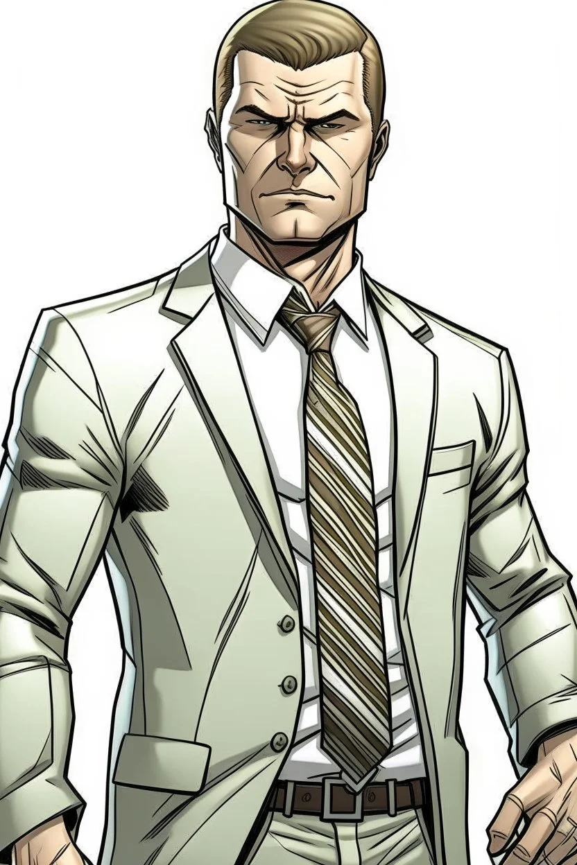 Draw me a white-skinned, young GTA character who is businessman. He should have a GTA mark, he should be tall,