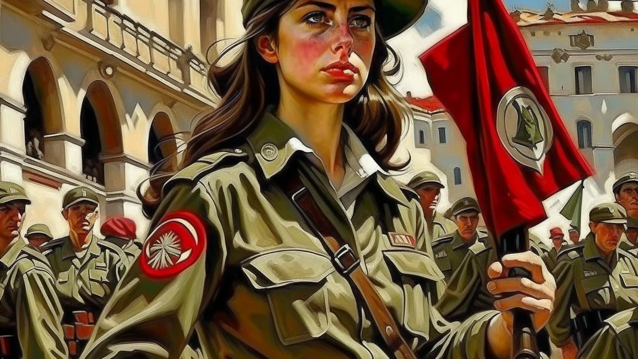 Blanca Piñeiro Abascal en el ejercito español haciendo propaganda, realista,