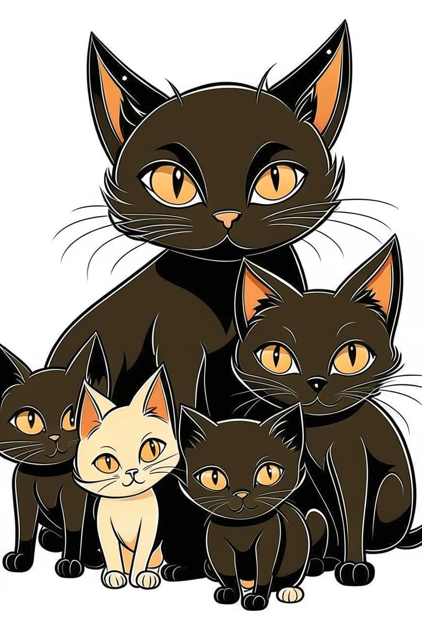 black cat with kittens cartoon