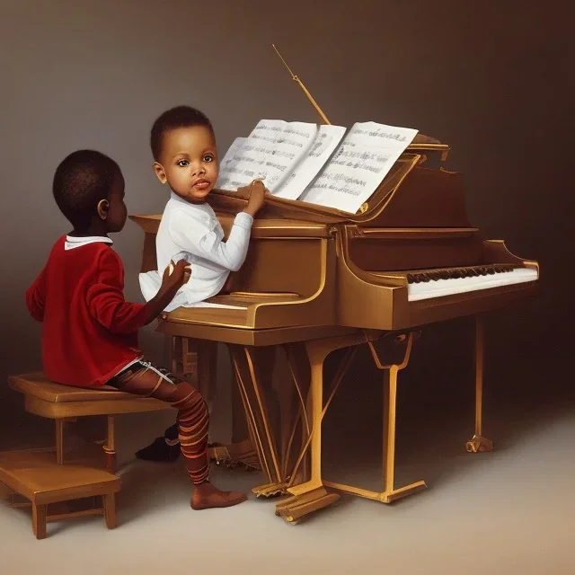 African American baby boy musician with piano modern art