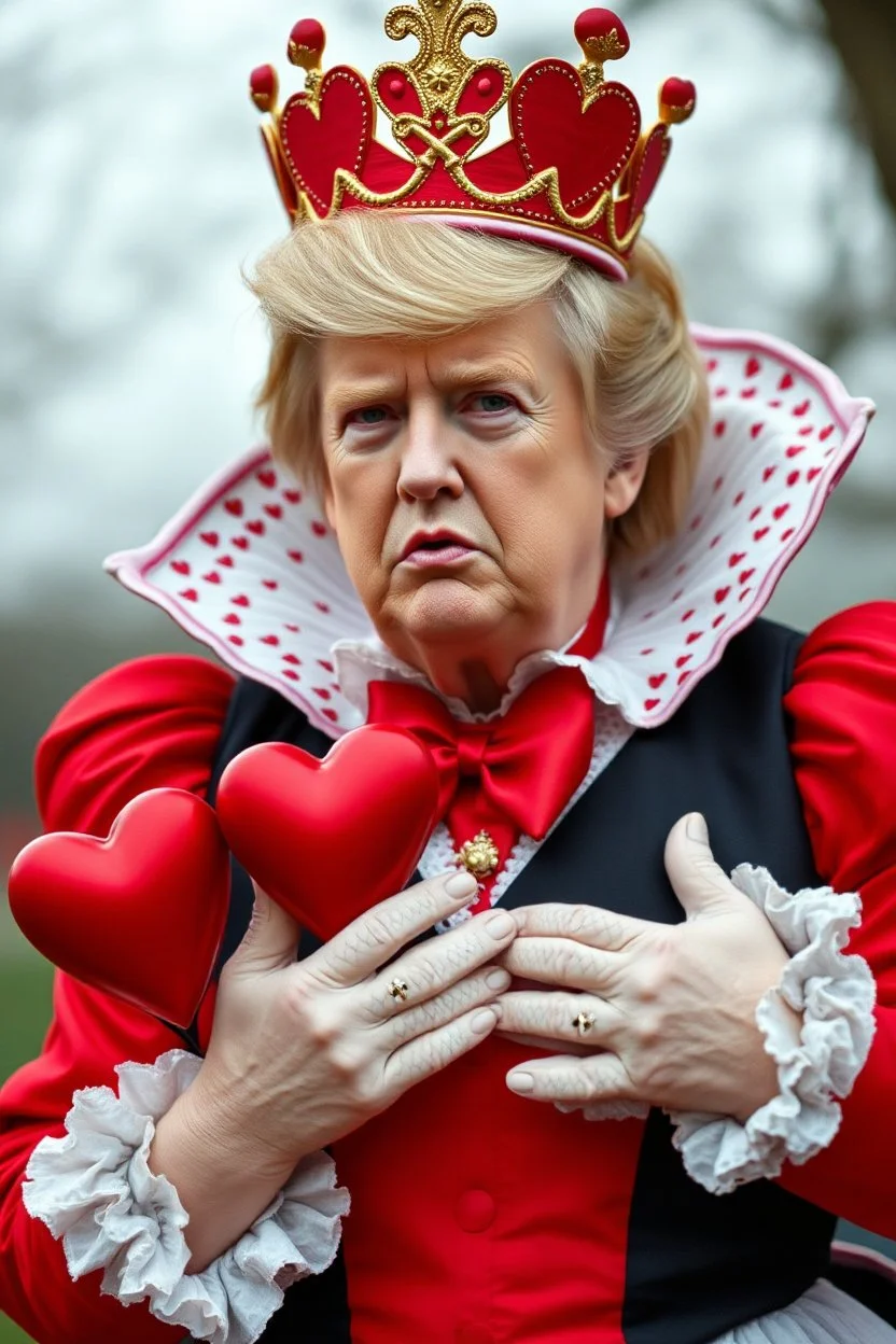 donald trump as the queen of hearts from alice in wonderland