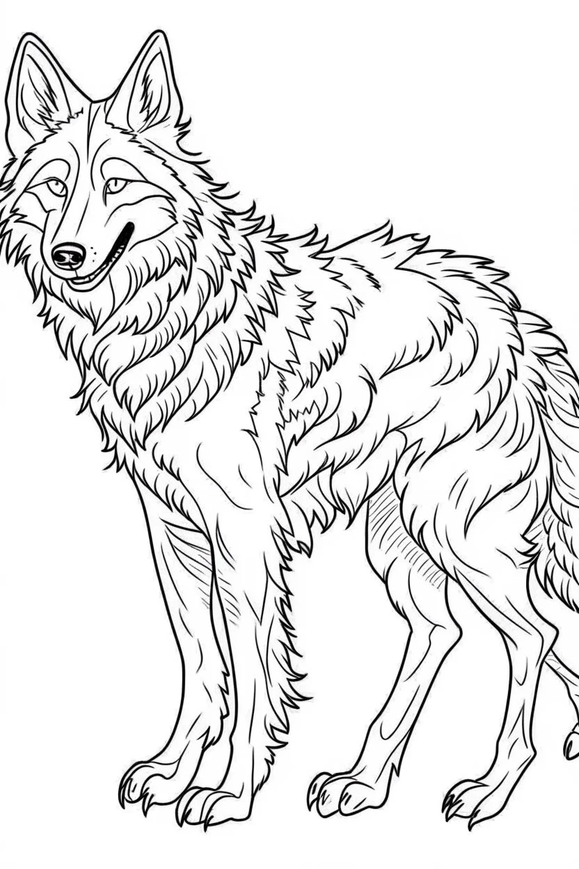 COLORING DRAW OF A WOLF IN CARTOON STYLE, DETAILS , THICK LINES