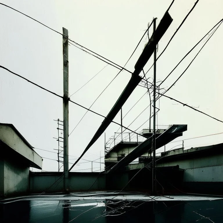 Minimal contemporary abstract oil paintings of a dirty desolate 1960s carpark with road markings and concrete fragments. style of Justin Mortimer and Francis Bacon.