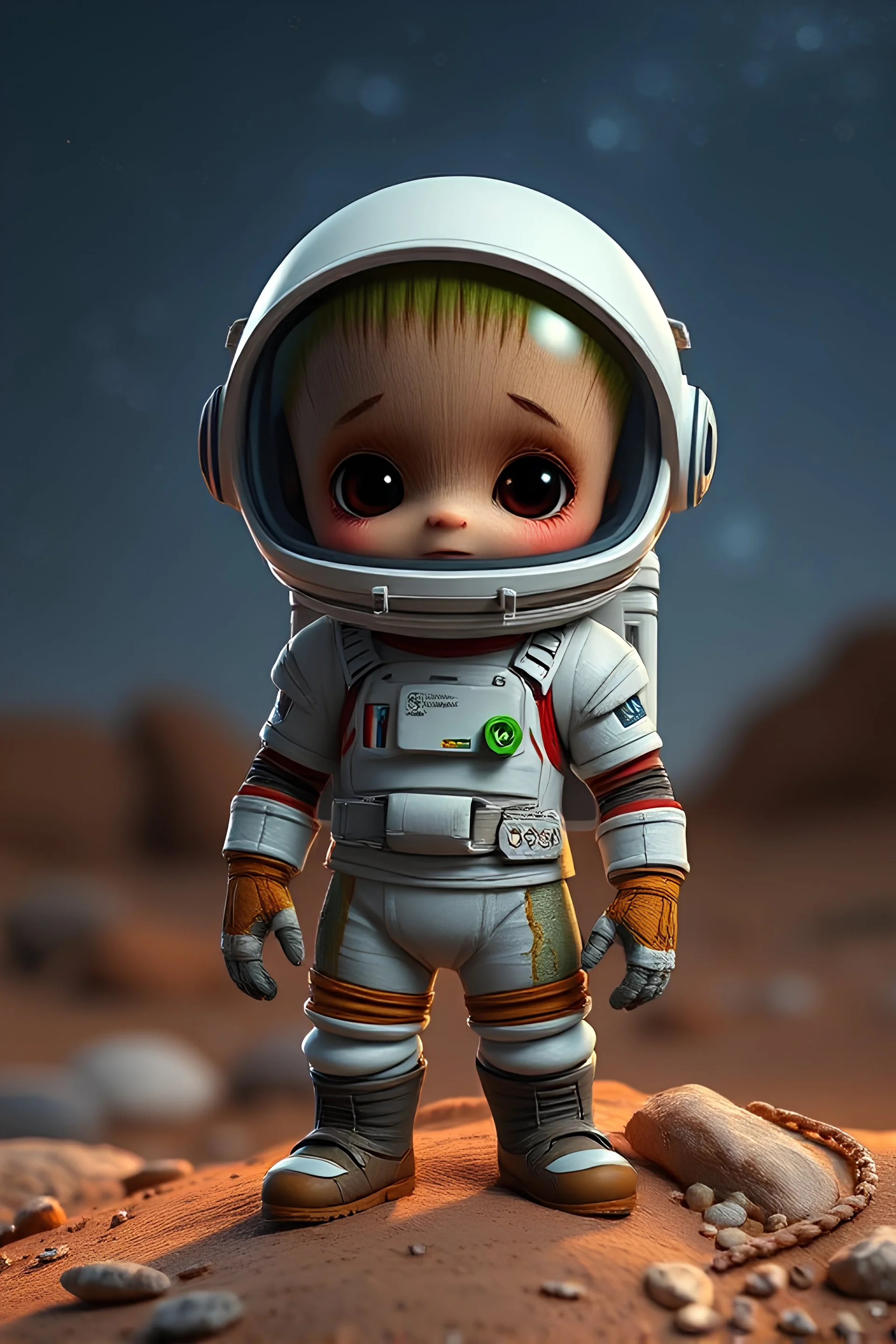 William Vaughan photorealistic photography, chibi astronaut on baby groot