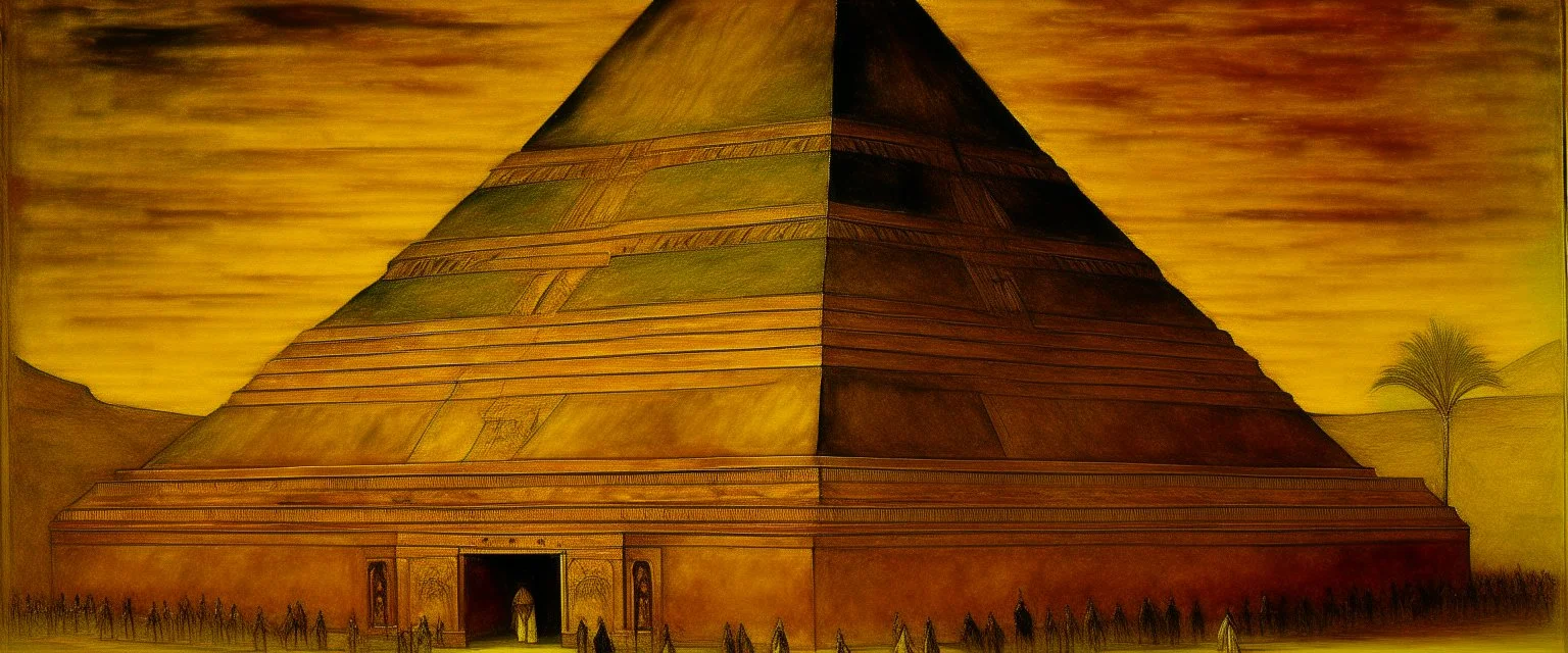 A dark yellow Egyptian pyramid themed casino painted by Edgar Degas