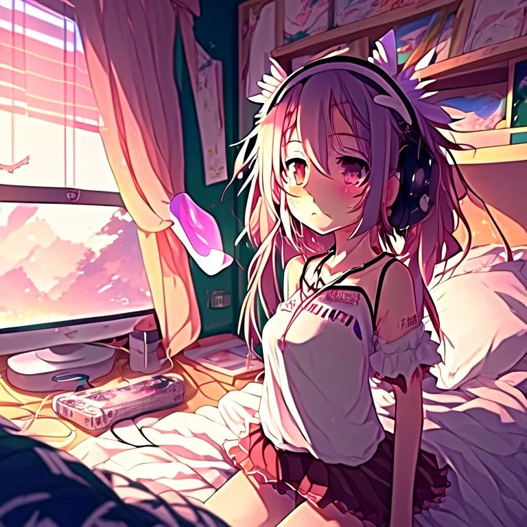 Streamer anime girl in a bedroom