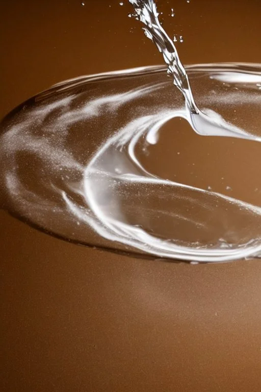 in focus, a jet of water flows into a spoon and splashes everywhere