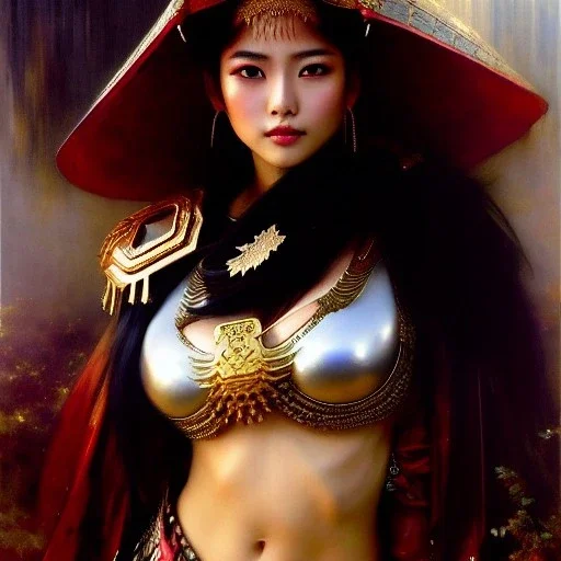 portrait beautiful face japanese Gheisha,busty,ancient metal armor balanciaga fashion clothe painting by gaston bussiere, greg rutkowski, yoji shinkawa, yoshitaka amano, tsutomu nihei, donato giancola, tim hildebrandt, oil on canvas, cinematic composition, extreme detail,fit full head inside picture,16k