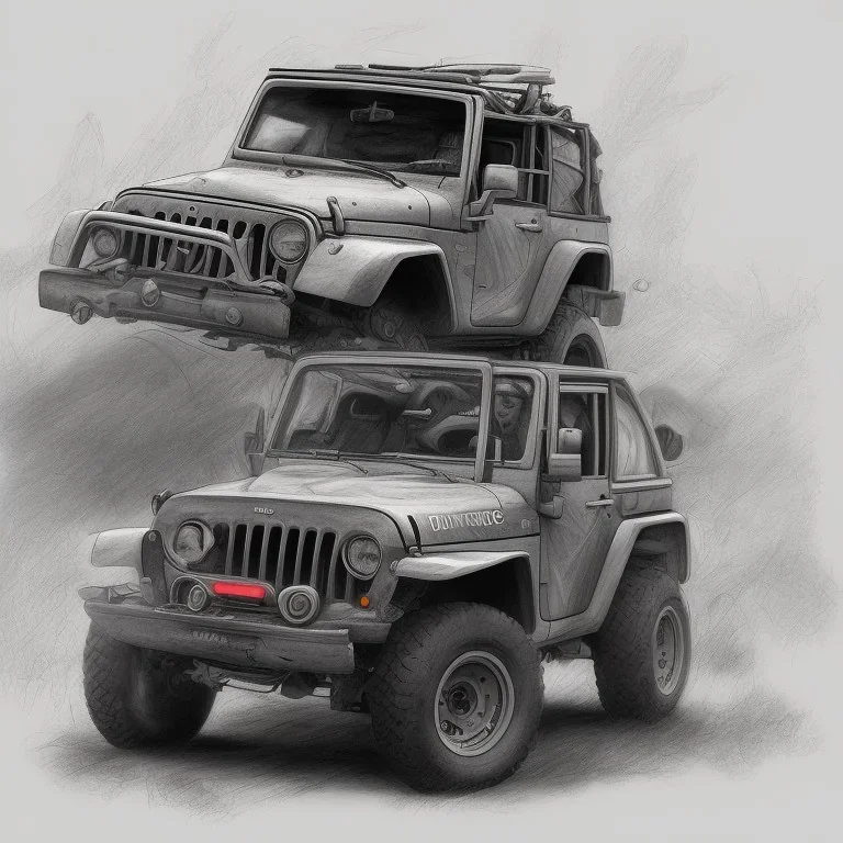 technical concept study, pencil sketch, sigle digital, inspired from Vintage Jeep Toyota 4x4