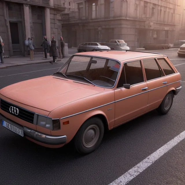 an old Audi estate car ultra realistic,concept, 4k ,on street,8k resolution, high-quality, fine-detail, parked in crowded city winter