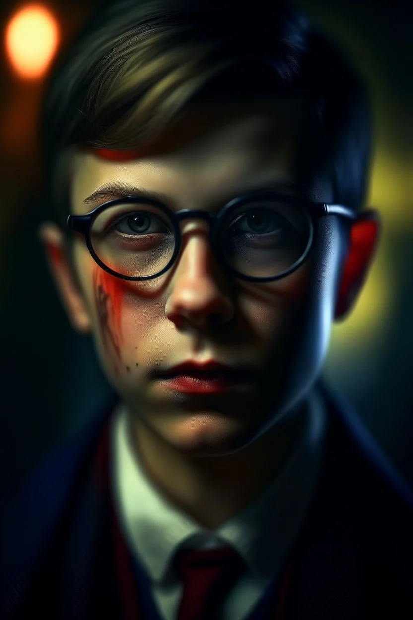 oil painting of vampire portrait with thick glasses in spotlight feeling in control, zeiss prime lens, bokeh like f/0.8, tilt-shift lens 8k, high detail, smooth render, down-light, unreal engine, prize winning