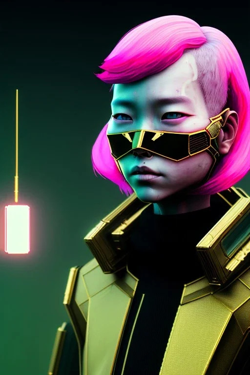 MCU Portrait, Front image. cyberpunk Asian woman, pink short hair. Ceramic, rabbit mask, latex suit. Red, black, gold, color. Punk style, minimal details. highly detailed, concept art, smooth, unreal engine 5, god rays, ray tracing, RTX, lumen lighting, ultra detail, volumetric lighting, 3d, finely drawn, high definition, high resolution.