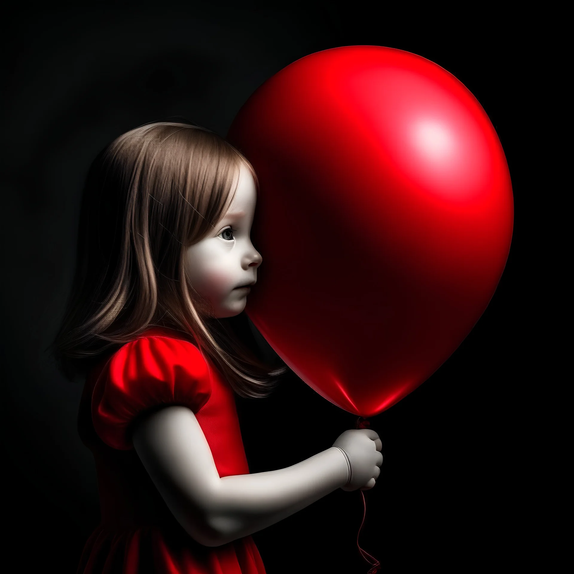 A girl hugging a red balloon,