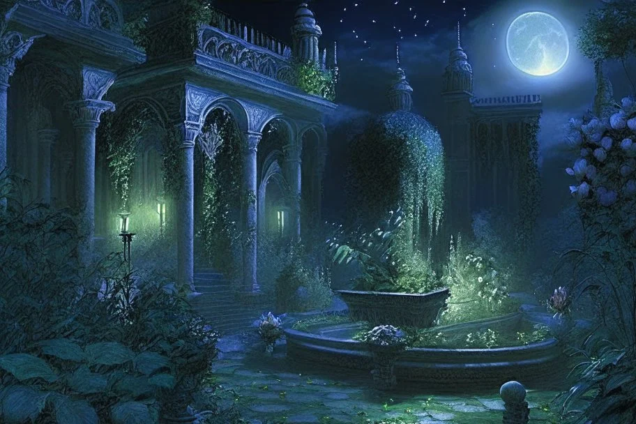 Night in the garden of the palace of good and evil