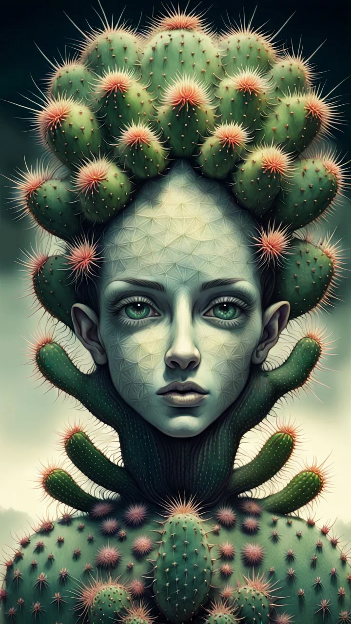hypercomplex cactus sylph, symmetrical face, detailed face features, sharp eyes, soft skin, by Daniel Merriam, by Albrecht Altdorfer, surreal, abstract, half alien, half woman, cactus growing Modifiers: fantasy intricate very attractive beautiful Unreal Engine hdr cinematic postprocessing pencil sketch black ink Craig Rutkowski more Magic Prompt A surreal fantasy portrait of a hypercomplex cactus sylph with a perfectly symmetrical face, featuring sharp, piercing eyes and impossibly soft skin th
