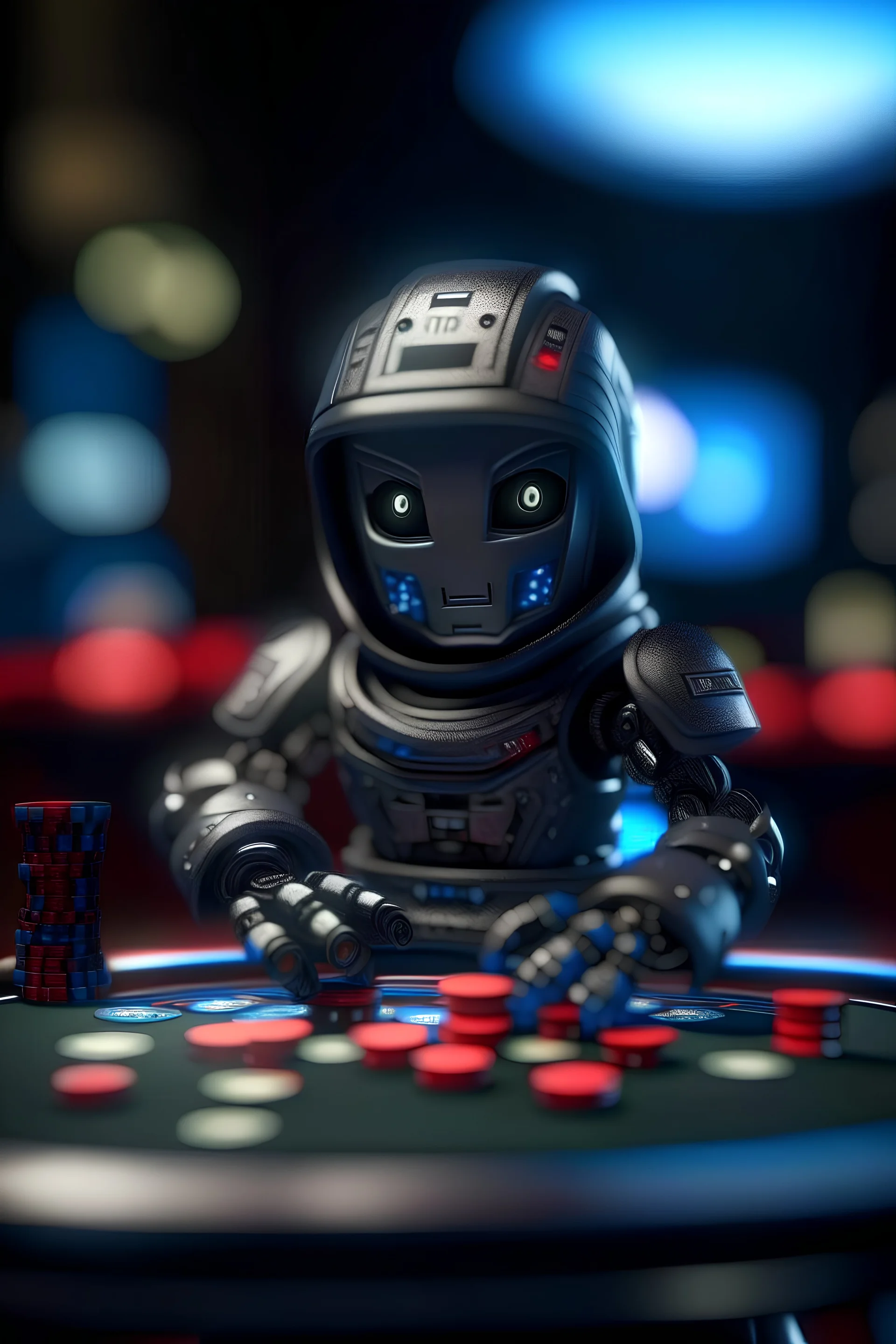 portrait cute chatbot ninja wins in poker, photo-realistic, shot on Hasselblad h6d-400c, zeiss prime lens, bokeh like f/0.8, tilt-shift lens 8k, high detail, smooth render, down-light, unreal engine 5, cinema 4d, HDR