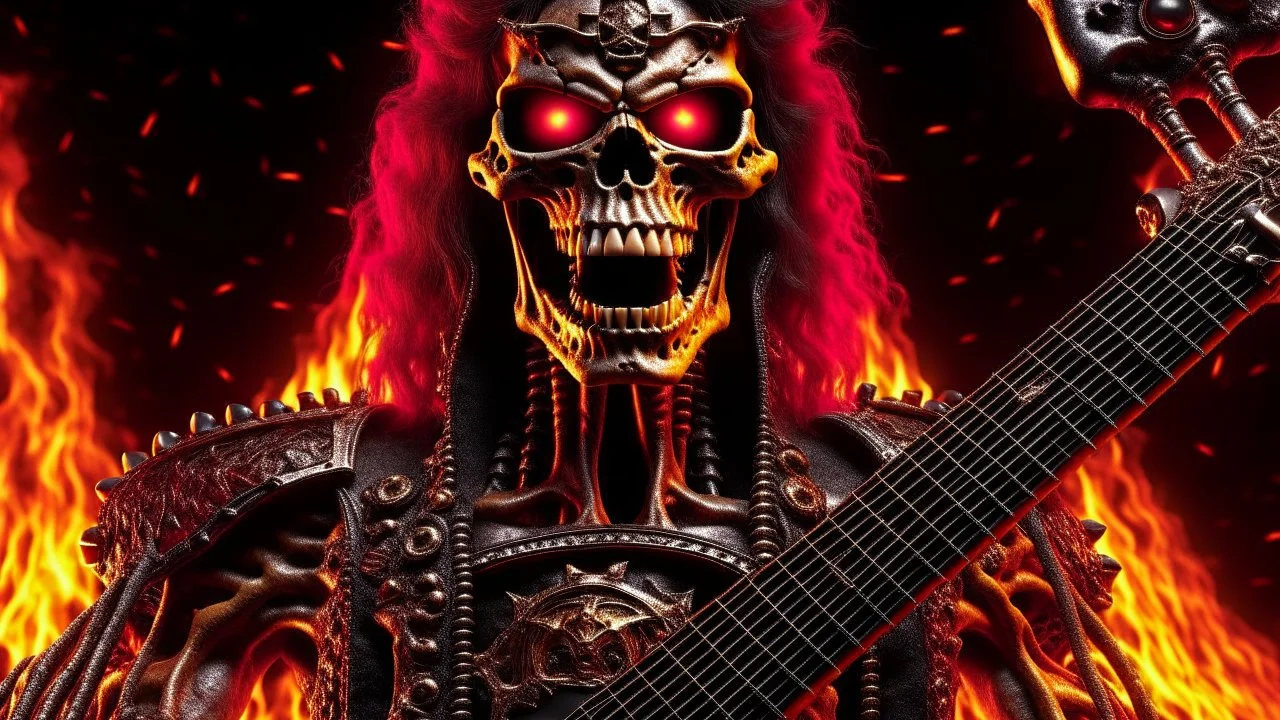 Terminator ac dc rock band, 4k full detail, realistic, radio show logo hardrock pentagram firestarter tribute to black sabbath flames in the background