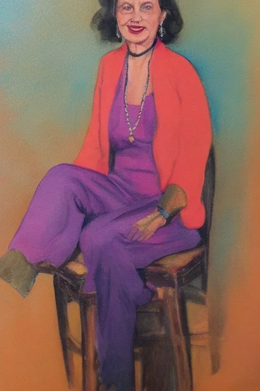 Portrait lady, full body shot, full-color medium shot, style of Elaine Duillo