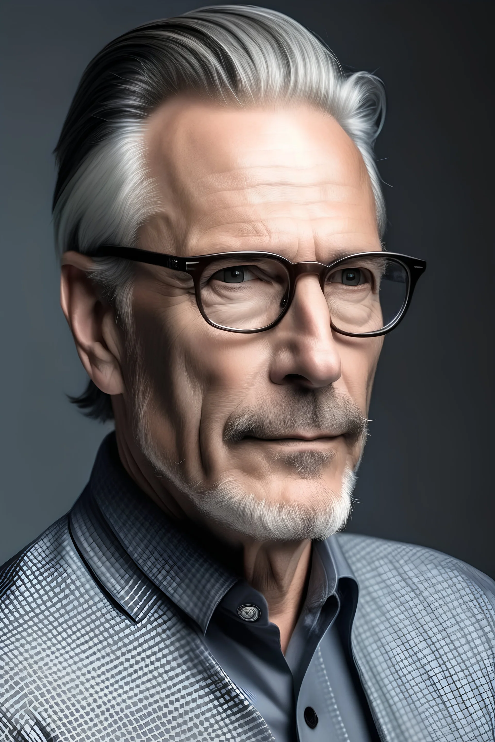 middle aged man gray hair slicked back glasses