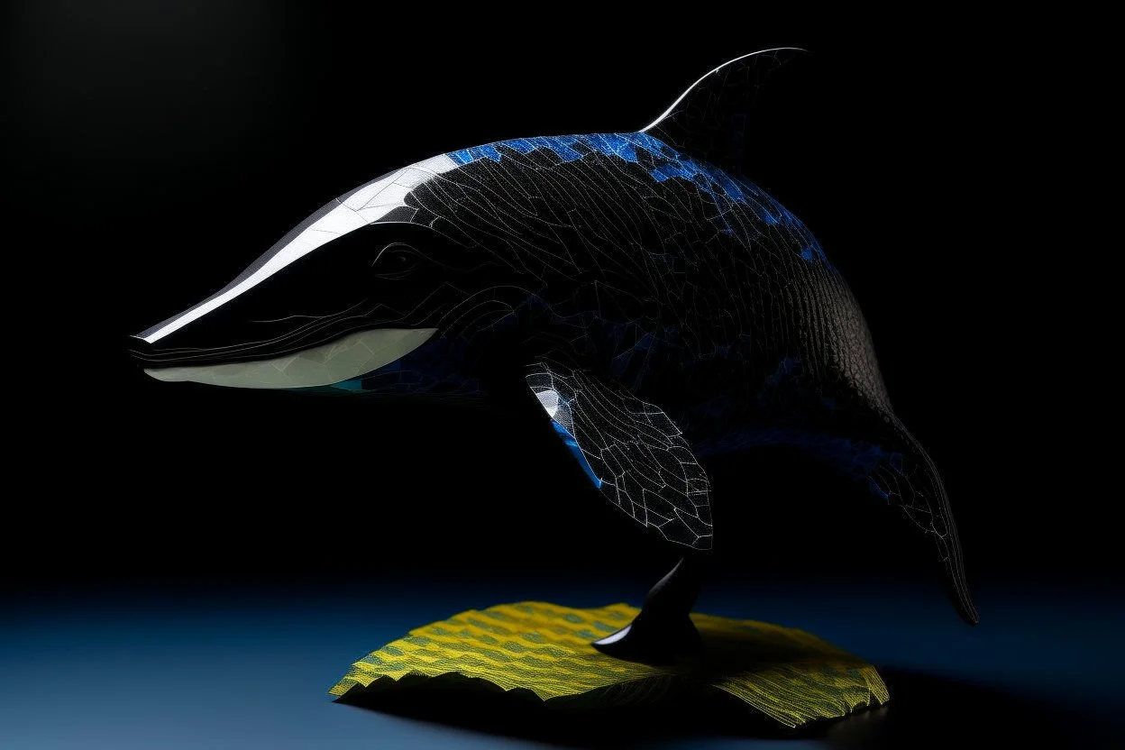 A black shadow elemental orca whale designed in Japanese origami painted by Vincent van Gogh