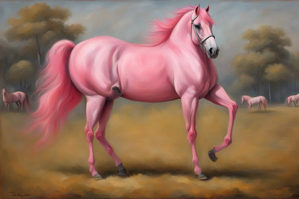 a pink horse like a 19th painting