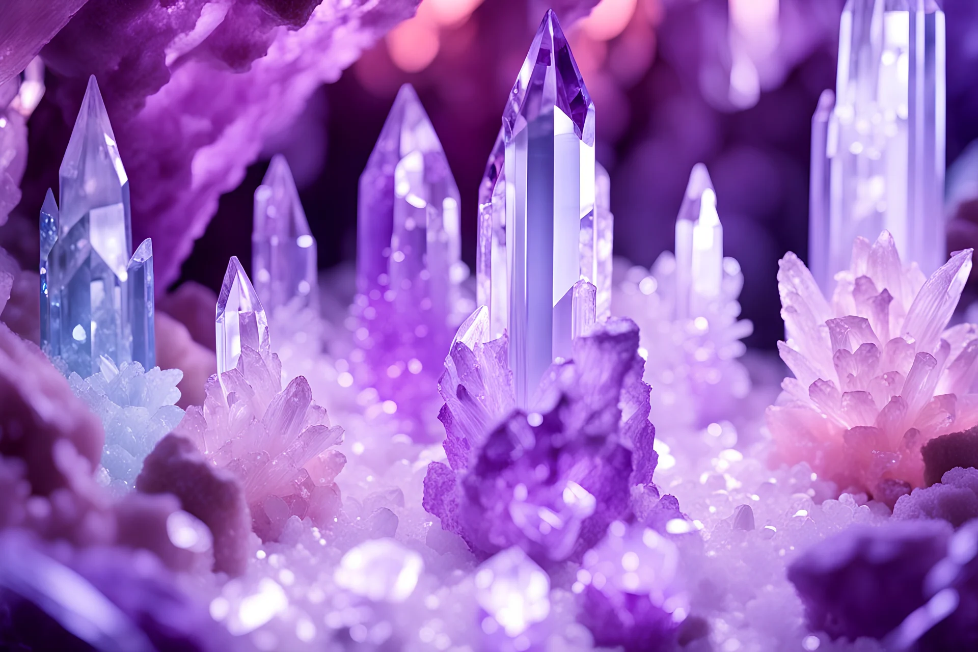 crystal cavern, ametyst, quartz, lights, diamonds, pastel colors, vivid hue, 4k, ultra details