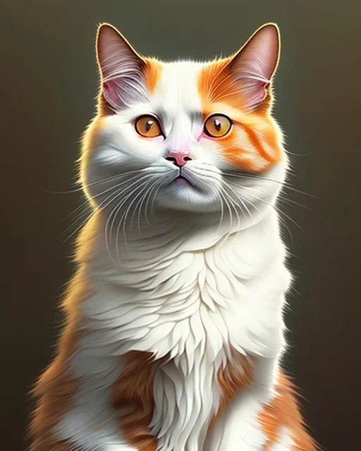 A cute orange and white cartoon Cat sitting down, full-scale head and shoulders portrait, 8k resolution concept art portrait by Greg Rutkowski, Artgerm, WLOP, Alphonse Mucha dynamic lighting hyperdetailed intricately detailed Splash art trending on Artstation triadic colors Unreal Engine 5 volumetric lighting Splash art fantasy"