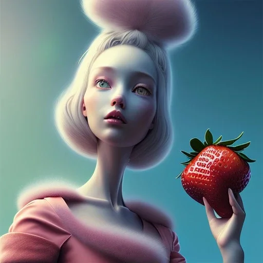 pixar style,women with jam in kitchen,volumetric blue sky environment and background, volumetric lighting,dramatic lighting, realistic painting of an strawberry, looking excited, detailed digital painting, extreme dense and fine fur, anime, ornate, colour-washed colors, elegant, small minutiae, tiny features, particulars, centered, smooth, sharp focus, renderman gofur render, 8k, uhd, detailed eyes, realistic shaded volumetric lighting,caustics,backlight,centered camera view,blue bird