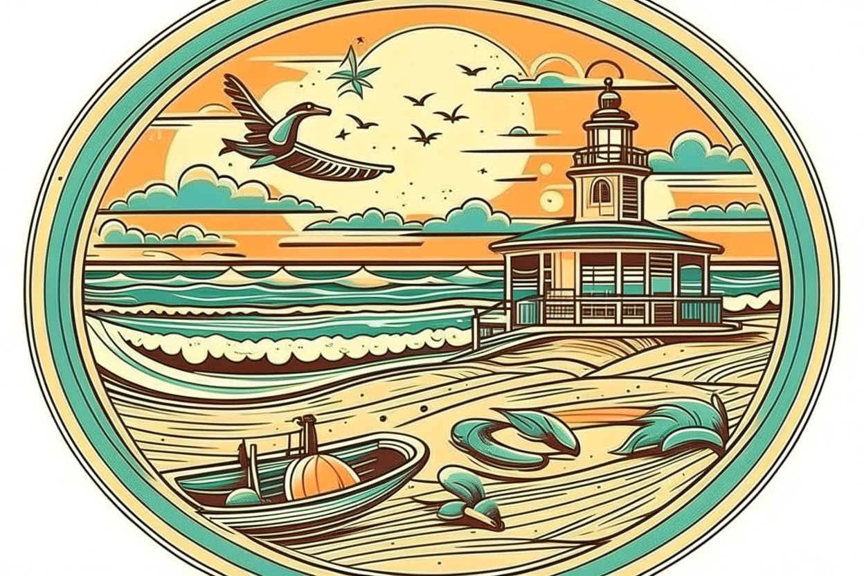 retro sticker of seaside