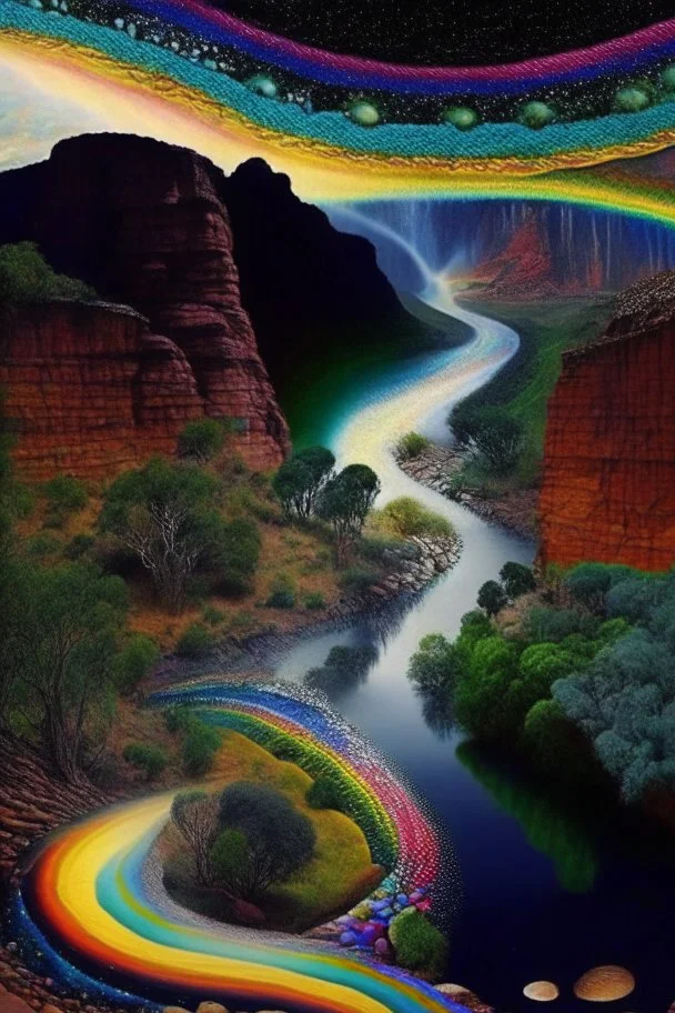 Dreaming Dreamtime Everywhen world-dawn ancestral past ancestral present unfixed in time abiding events serpent rainbow flat earth heavy rainstorms hills gorges creeks rivers