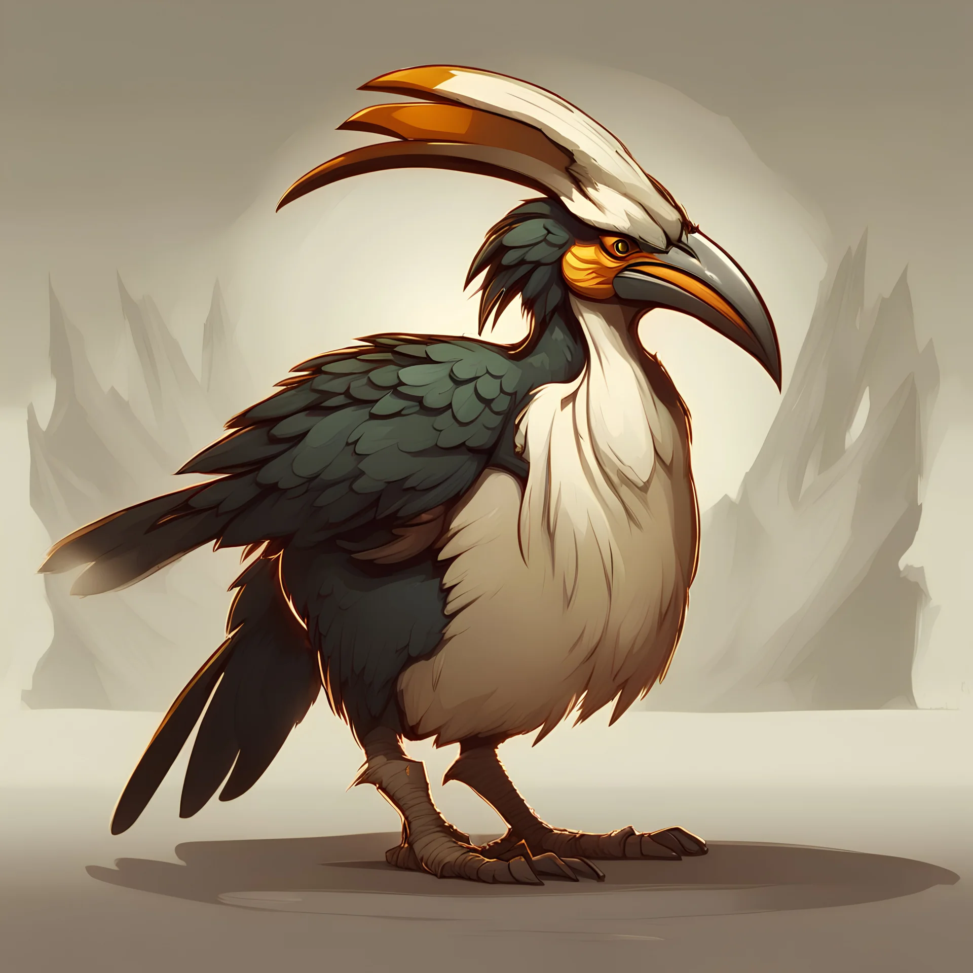 Hornbill, fantasy creature concept art, Ankama style, Dofus style