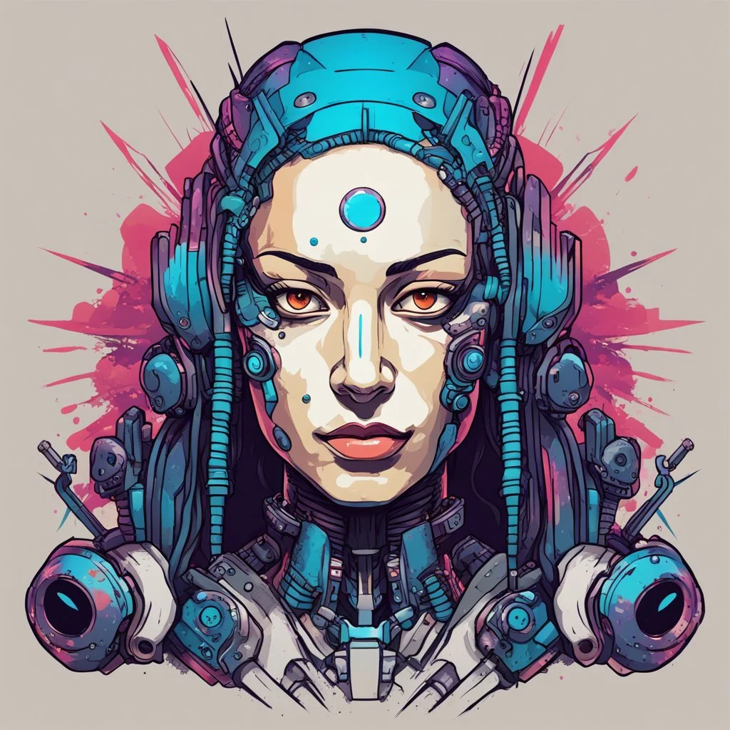 Cyborg Monalisa Quickdraw Maven in Vector spiked art style colorido