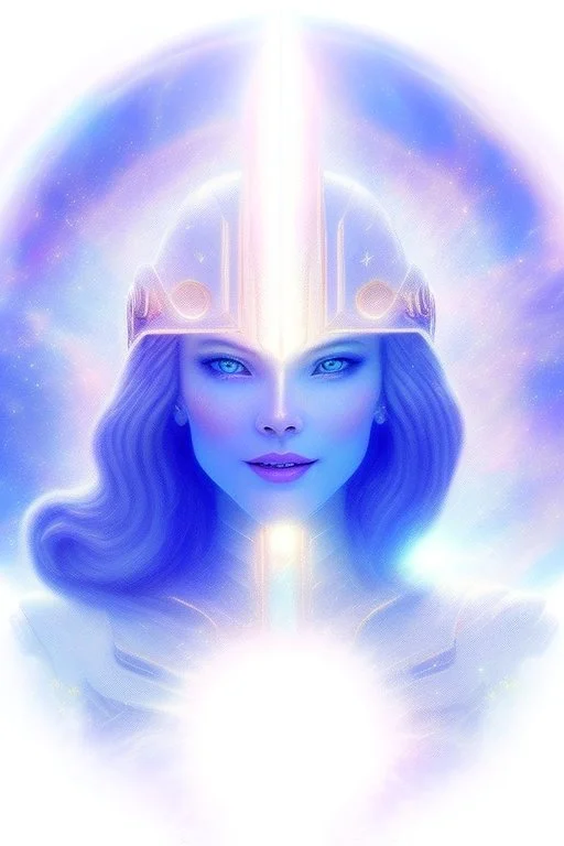 cosmic woman smile, admiral from the future, one fine whole face, crystalline skin, expressive blue eyes,rainbow, smiling lips, very nice smile, costume pleiadian, Beautiful tall woman pleiadian Galactic commander, ship, perfect datailed golden galactic suit, high rank, long hair, hand whit five perfect detailed finger, amazing big blue eyes, smilling mouth, high drfinition lips, cosmic happiness, bright colors, blue, pink, gold, jewels, realist, high commander