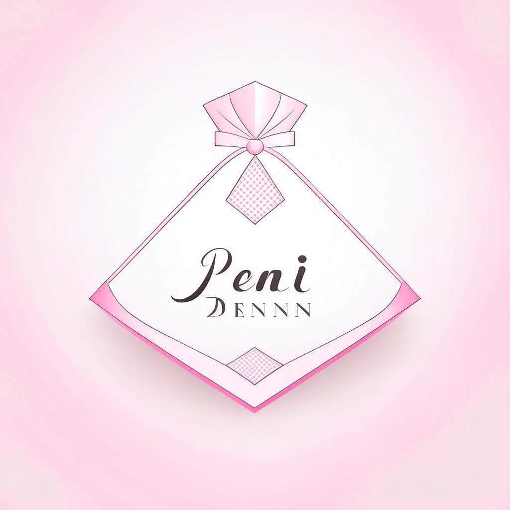 Create a logo with the name Deniz Boutique, inspired by diamond dresses, with the symbol of the dress, baby pink