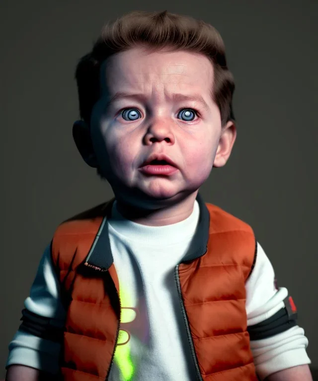 Back to the future toddler, dramatic lighting, hyper realistic