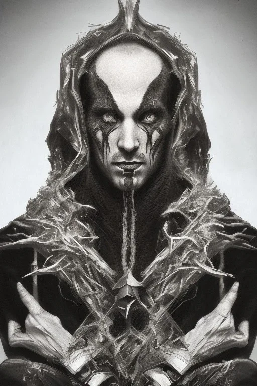 Geometric portrait of a man with black metal facepaint , looking like Nergal from Behemoth